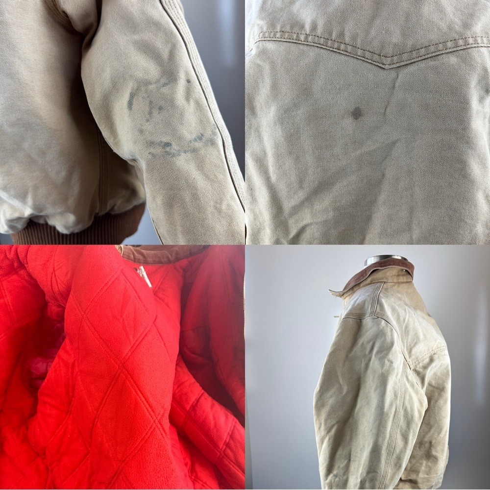 Distressed Carhartt Santa Fe Canvas Duck Coat Red Quilt Men's Size 2XL J13 BRN - Picture 12 of 15